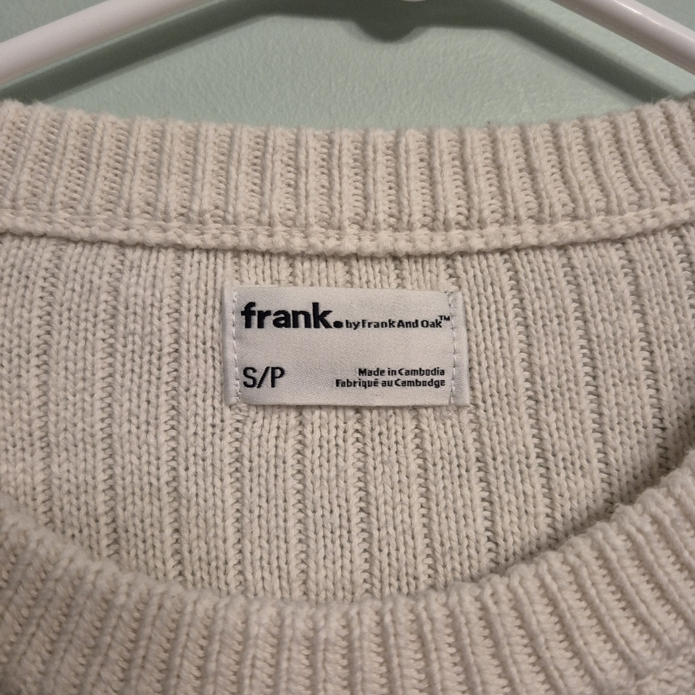 Frank + Oak Women's Neutral Minimalist Cream Ribbed Knit Crewneck Swetaer Size S - Picture 4 of 5